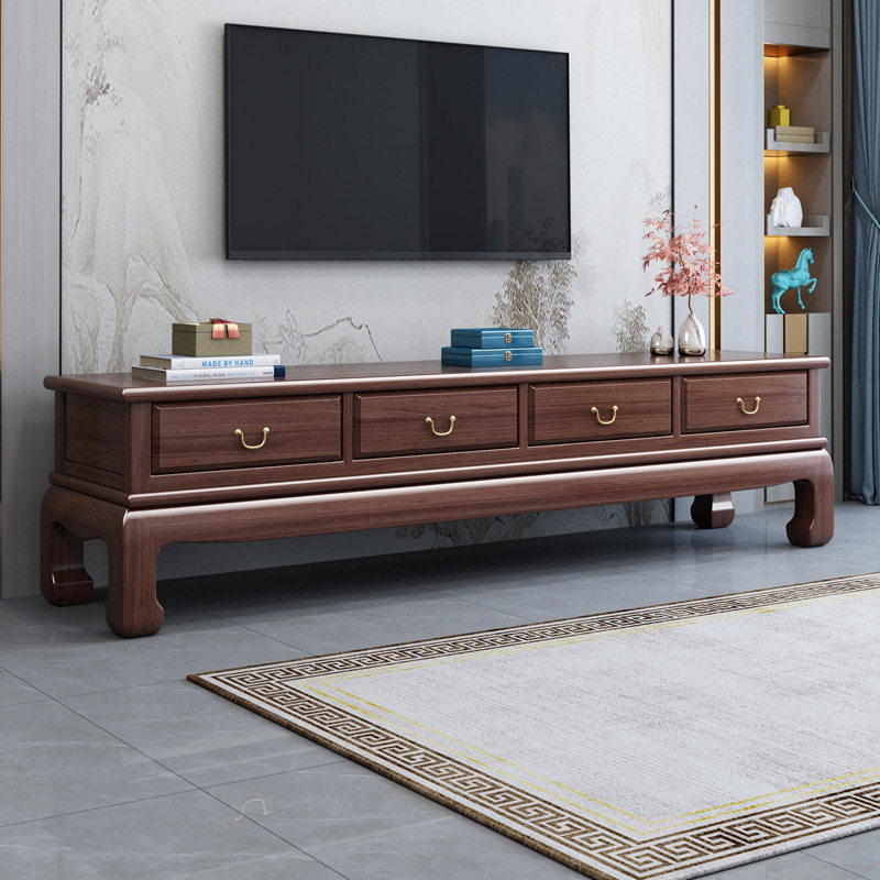 新中式乌金木现代简约家具中小户型实木电视柜客厅带抽屉2.0m地柜