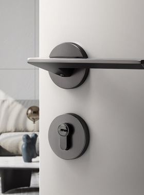 黑灰色卧室门锁室内木门门把手磁吸静音房间木门锁家用分体房门锁