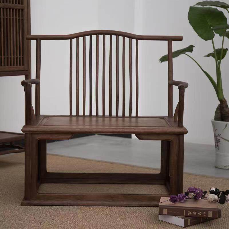 黑胡桃木全实木官帽椅新中式茶椅家用书房书椅现代简约太师椅家具