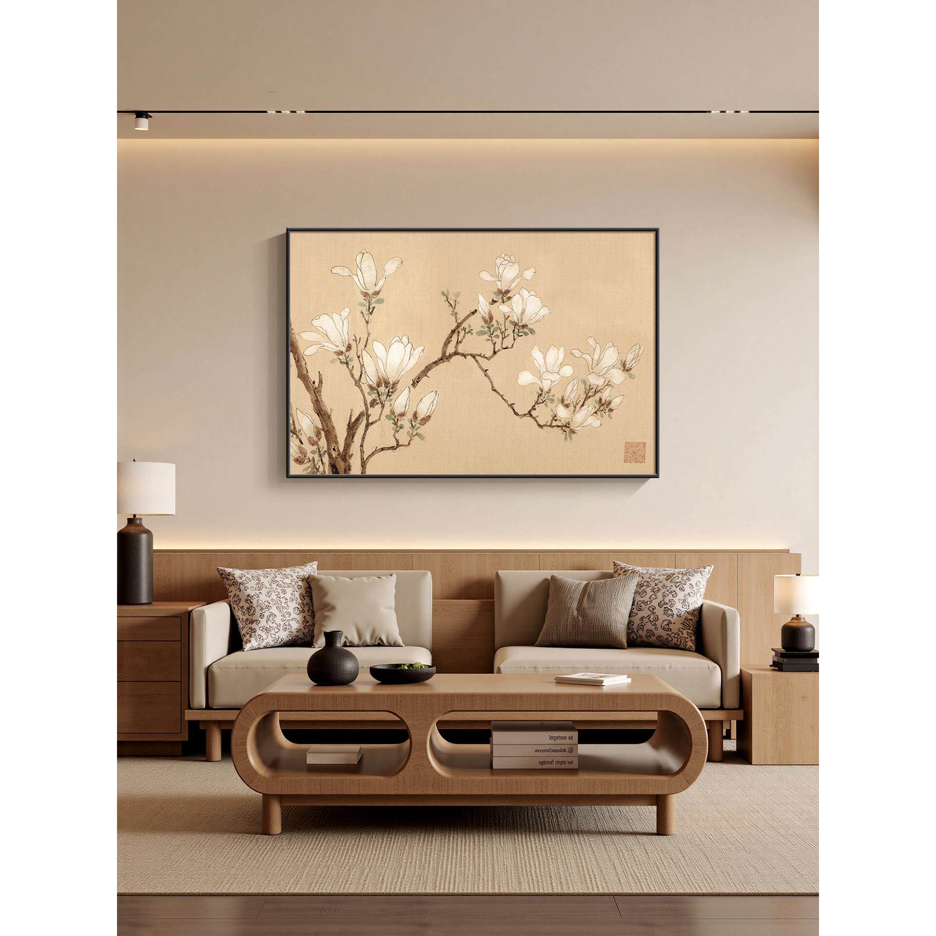 玉兰花挂画客厅沙发背景墙装饰画新中式茶室壁画宋氏美学床头壁画