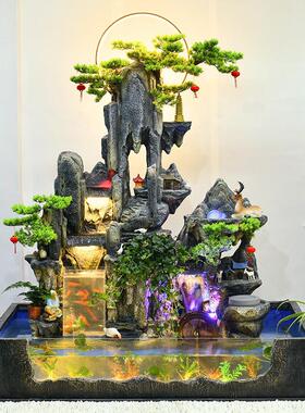 大型假山流水落地式喷泉室内入口客厅吉祥庭院电视柜花园鱼缸摆件