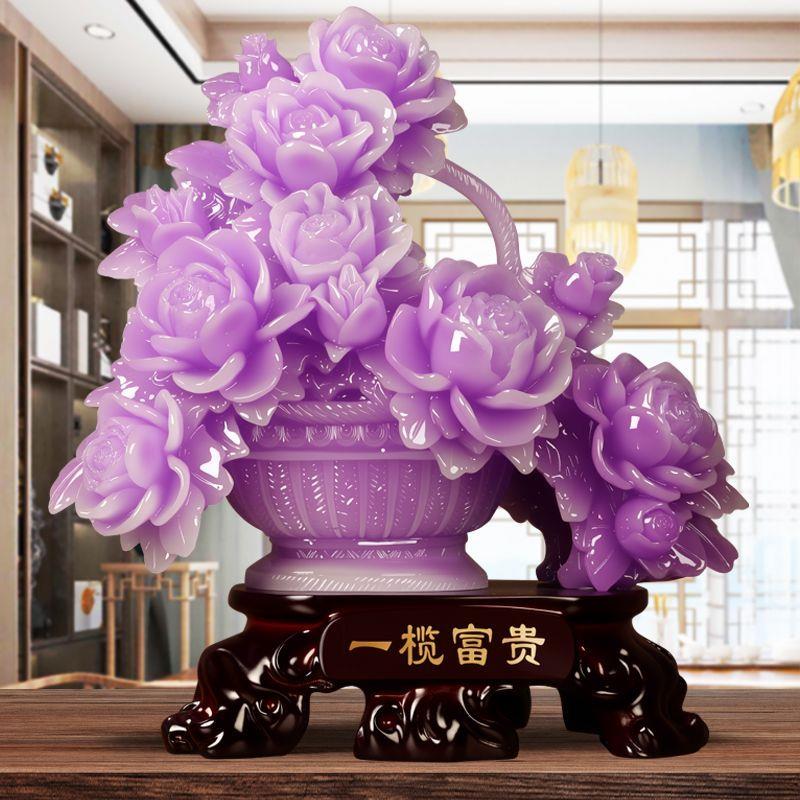 紫色花盆摆件一榄富贵新家新房装饰品家居客厅摆设乔迁新居送礼