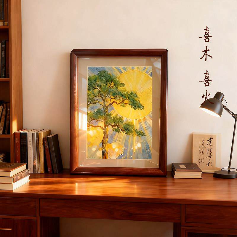 迎客松风景画治愈系客厅装饰画五行喜火木生慧旺运玄关客厅摆画