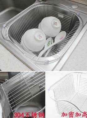304不锈钢排水篮厚水槽碟架排水架厨房蔬菜洗涤过滤篮储存水果蓝