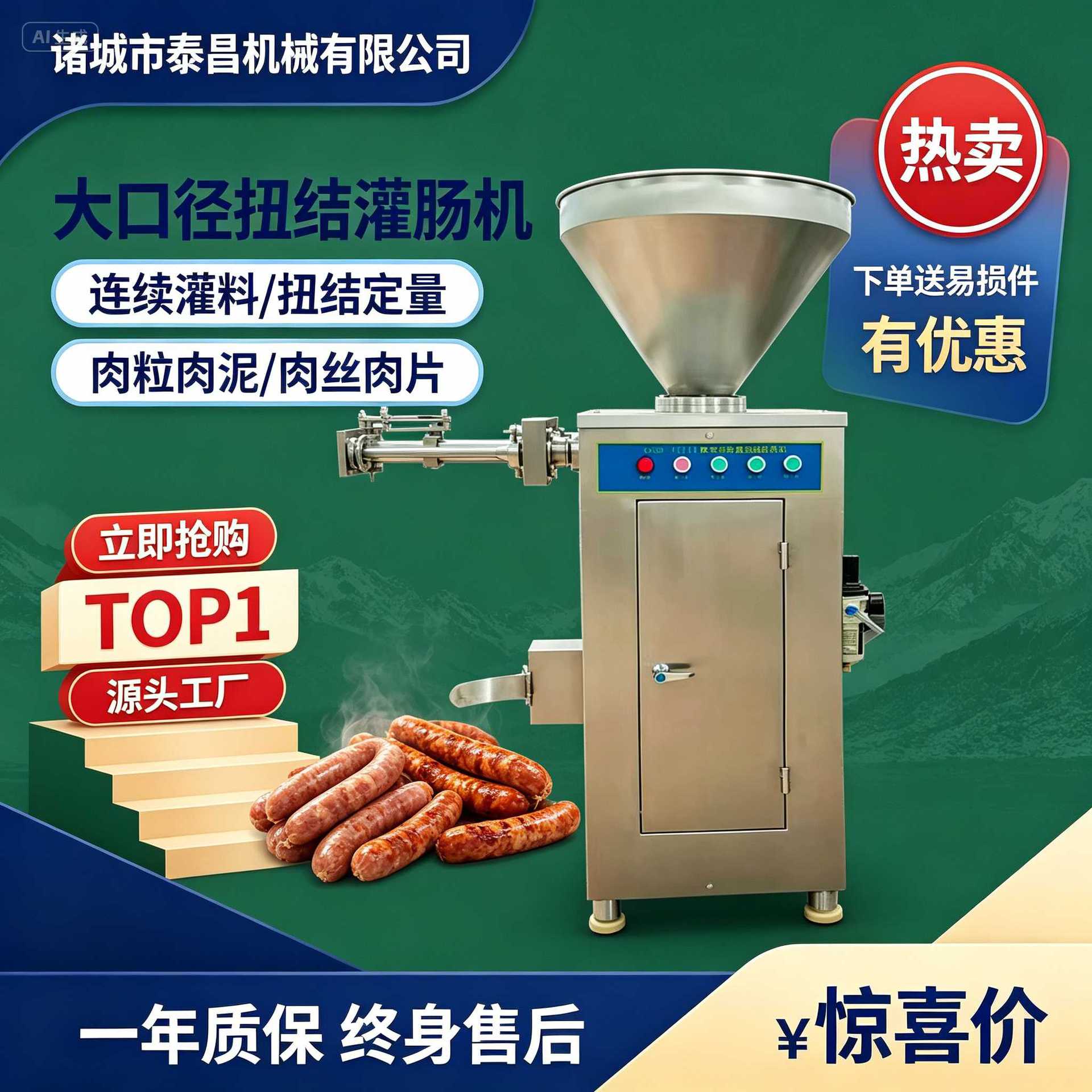 美容肠灌肠机全自动扭结灌肠机香肠加工设备大型灌肠设备厂家直销