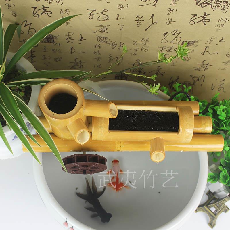 竹子流水过滤器摆件 鱼缸石槽造景 水轮水车加湿器 鱼缸流水增氧