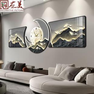 飾畫靜音鐘表掛鐘高檔掛畫 客廳三聯畫輕奢大氣九魚圖沙發背景墻裝