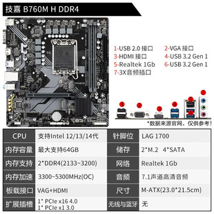 技嘉B760M H DDR4台式机电脑主板 适用CPU 12400F/13400F/13600KF