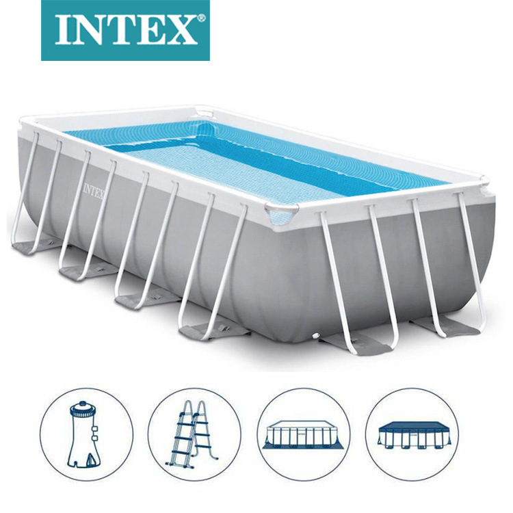 INTEX26792户外家庭支架游泳池16尺长方形管架水池套装带4个配件