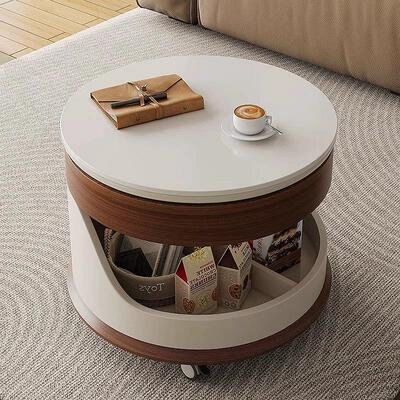 法式圆形可移动升降茶几复古沙发边几柜轻奢高级感客厅带轮小推车
