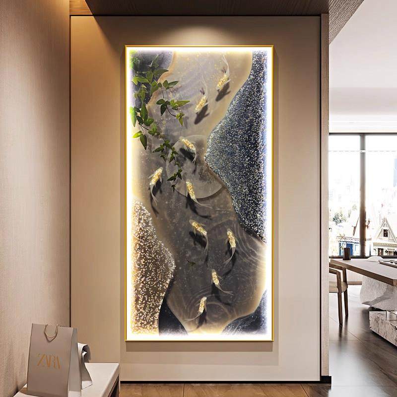 轻奢鱼图入户玄关装饰画入户门正对墙挂画高端走廊尽头竖版壁画,家居饰品,现代装饰画,淘宝优惠券,粉丝福利购,淘宝优惠卷