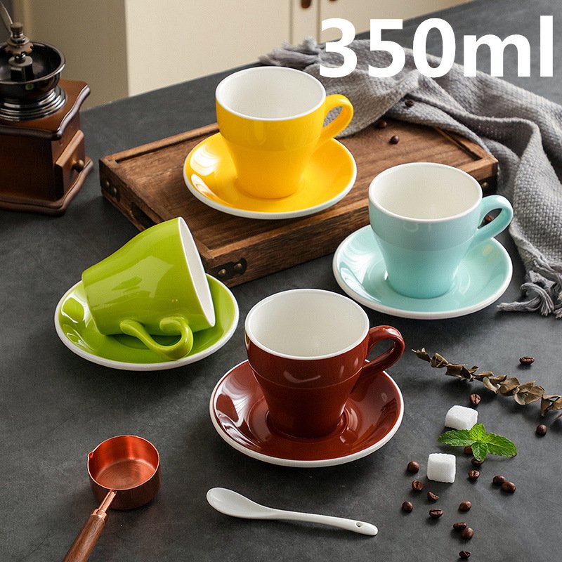 郁金香款拿铁杯卡布奇诺咖啡杯套装杯碟茶杯350ml陶瓷高颜值