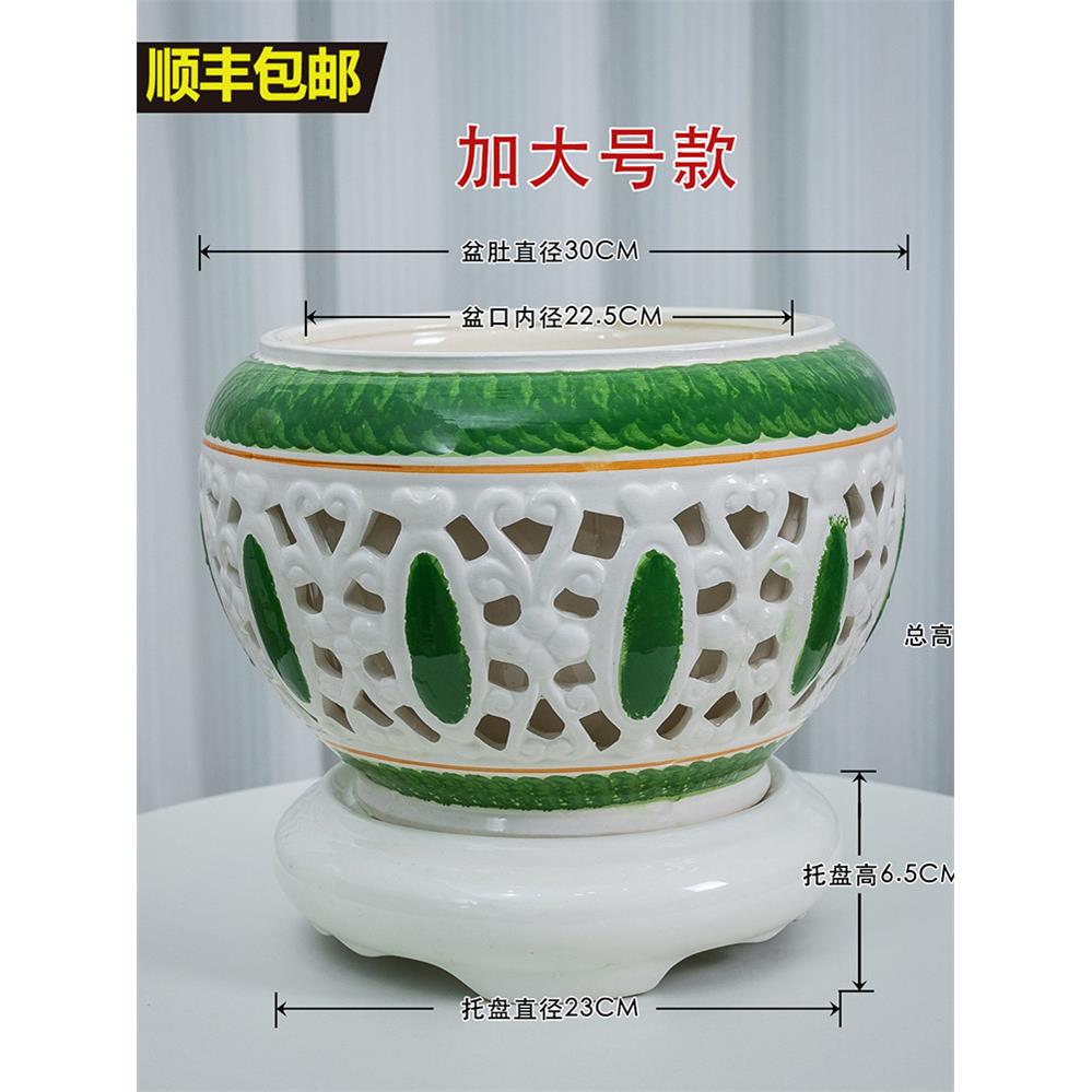 中式镂空耐用大号个性温馨带托盘水养四季常青富贵竹水培植物盆栽