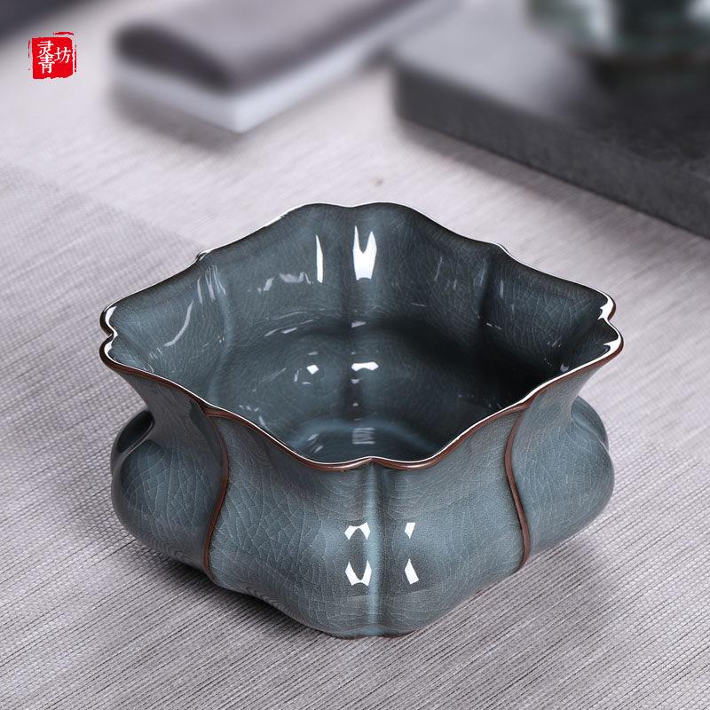 灵青坊青瓷茶洗杯洗纯手工铁胎渣斗陶瓷功夫茶具水盂建水哥窑冰裂