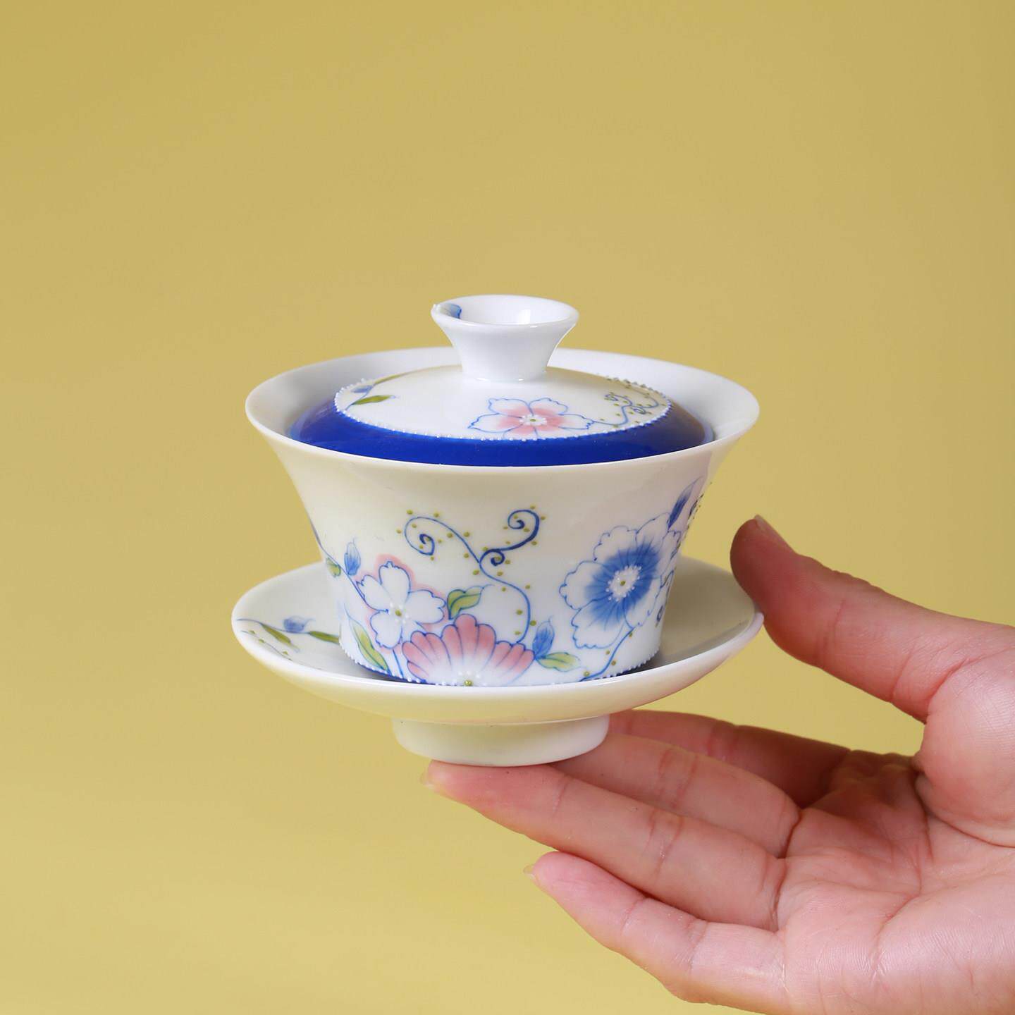 蓝花叙景德镇釉下彩纯手绘小盖碗单人泡茶碗迷你小巧小清新茶具