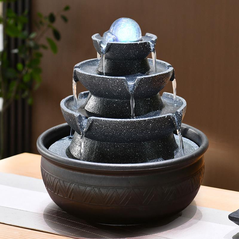 八方来财循环倒流水摆件桌面设时来运转珠生财水晶球旋动小风水轮