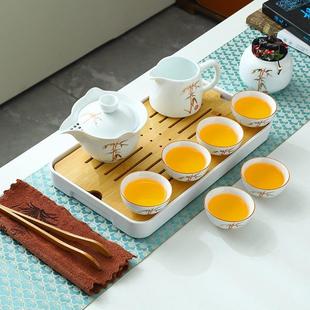 功夫茶杯家用简约办公室陶瓷泡茶壶现代简约户外茶盘 旅行茶具套装