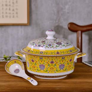 家用骨瓷大汤碗餐具 景德镇陶瓷器带盖带耳朵汤碗汤锅富贵煲中式