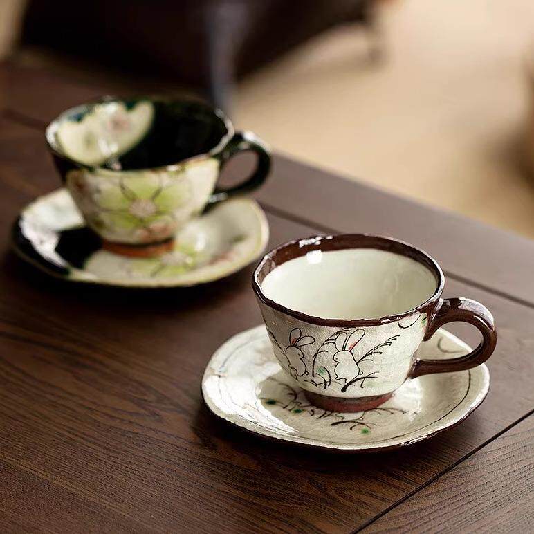 日本进口陶瓷咖啡杯碟套装杯子濑户烧日式高档复古下午茶餐具茶具