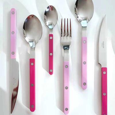 Sabre paris法式高级不锈钢牛排餐具刀叉套装家用西餐勺子粉玫红