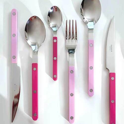Sabre paris法式高级不锈钢牛排餐具刀叉套装家用西餐勺子粉玫红