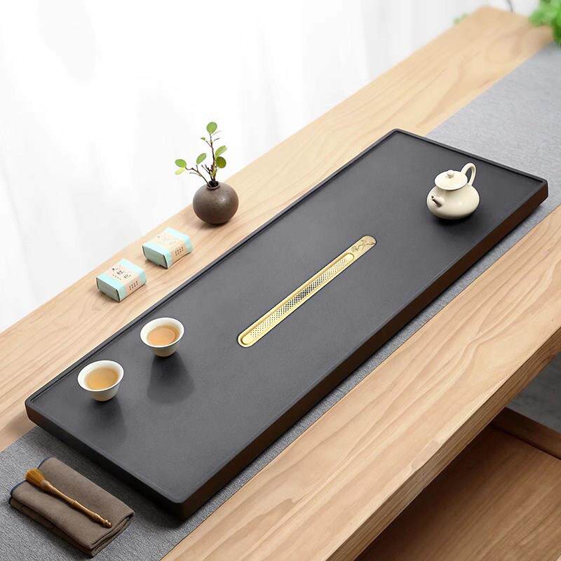 天然乌金石茶盘茶海整块石头茶台大号小号现代家用嵌入式简约石盘
