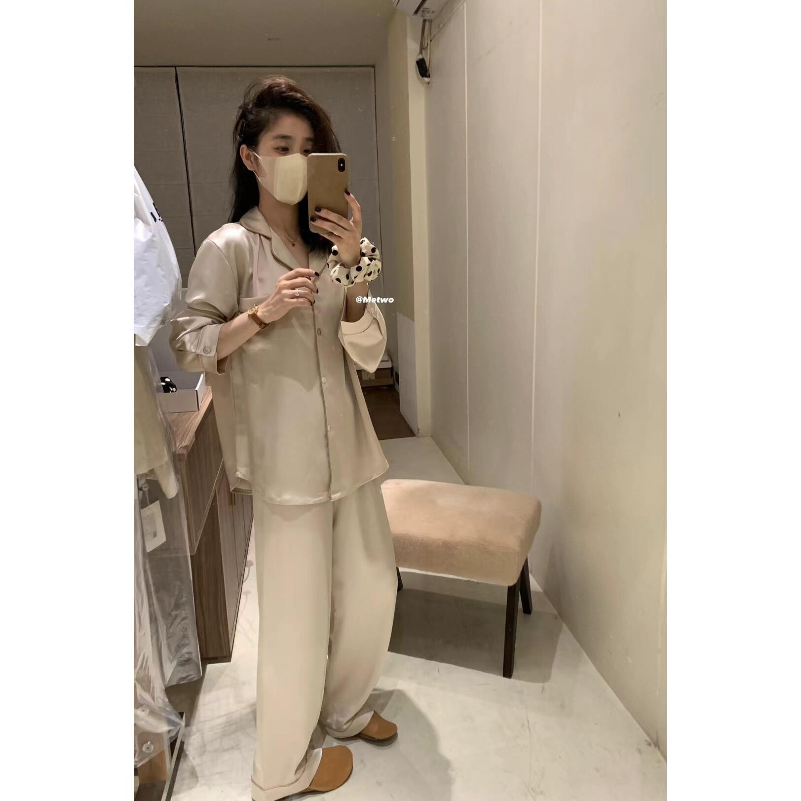 METWO天丝10姆米桑罗睡衣裤套组女 早秋新款贵妇舒适家居服两件套