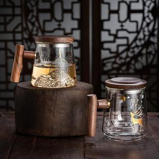 茶水分离双层玻璃杯家用耐高温泡茶喝水杯子办公室三件杯个人专用