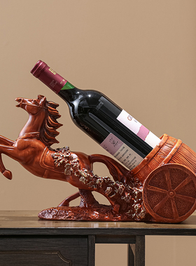红酒架摆件新中式马到成功酒柜装饰品乔迁礼物葡萄酒收纳置物架