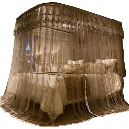 导轨蚊帐家用1.8m1.5米2m床落地u型轨道支架伸缩宫廷刺绣奢华风