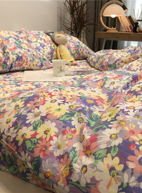 美式田园小碎花床上四件套全棉纯棉被套紫色文艺1P.5m少女床单清