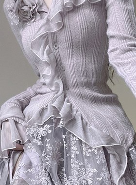 【紫霞仙子】枯叶玫瑰时尚套装重工温柔半裙长袖衬衣气质紫色优雅