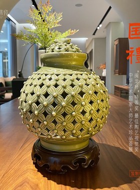 招财陶瓷摆件新中式瓷瓶别墅办公室桌面装饰品乔迁开业送领导礼品