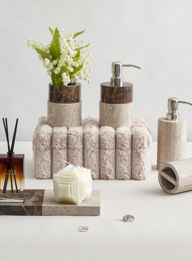 大理石圆形洗手液瓶家居卫浴用品卫浴室洗手台灰色棉签罐托盘皂碟