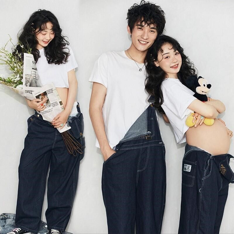 时尚简约休闲牛仔裤夫妻艺术照写真摄影服装影楼主题情侣孕妇服装