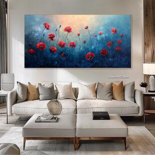 大芬村纯手绘油画抽象粉红色花卉轻奢客厅沙发装饰画卧室横版挂画