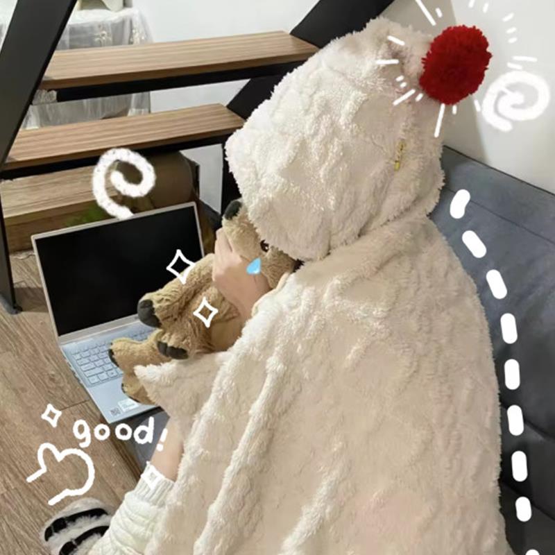 冬季连帽颈肩保暖披肩上衣加厚产妇月子护肩产后喂奶防寒斗篷睡衣