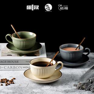挂耳可拉花咖啡杯家用下午茶具陶瓷复古日式 咖啡杯子套装 咖啡杯碟