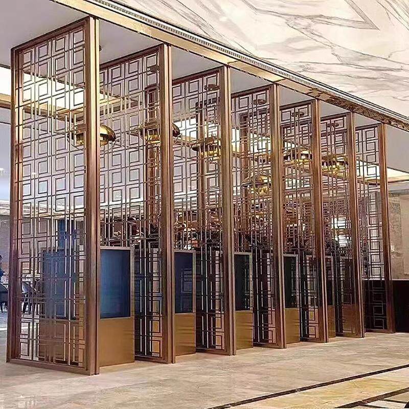 新中式不锈钢屏风隔断客厅玄关镂空遮挡餐厅饭店铁艺花格装饰定制