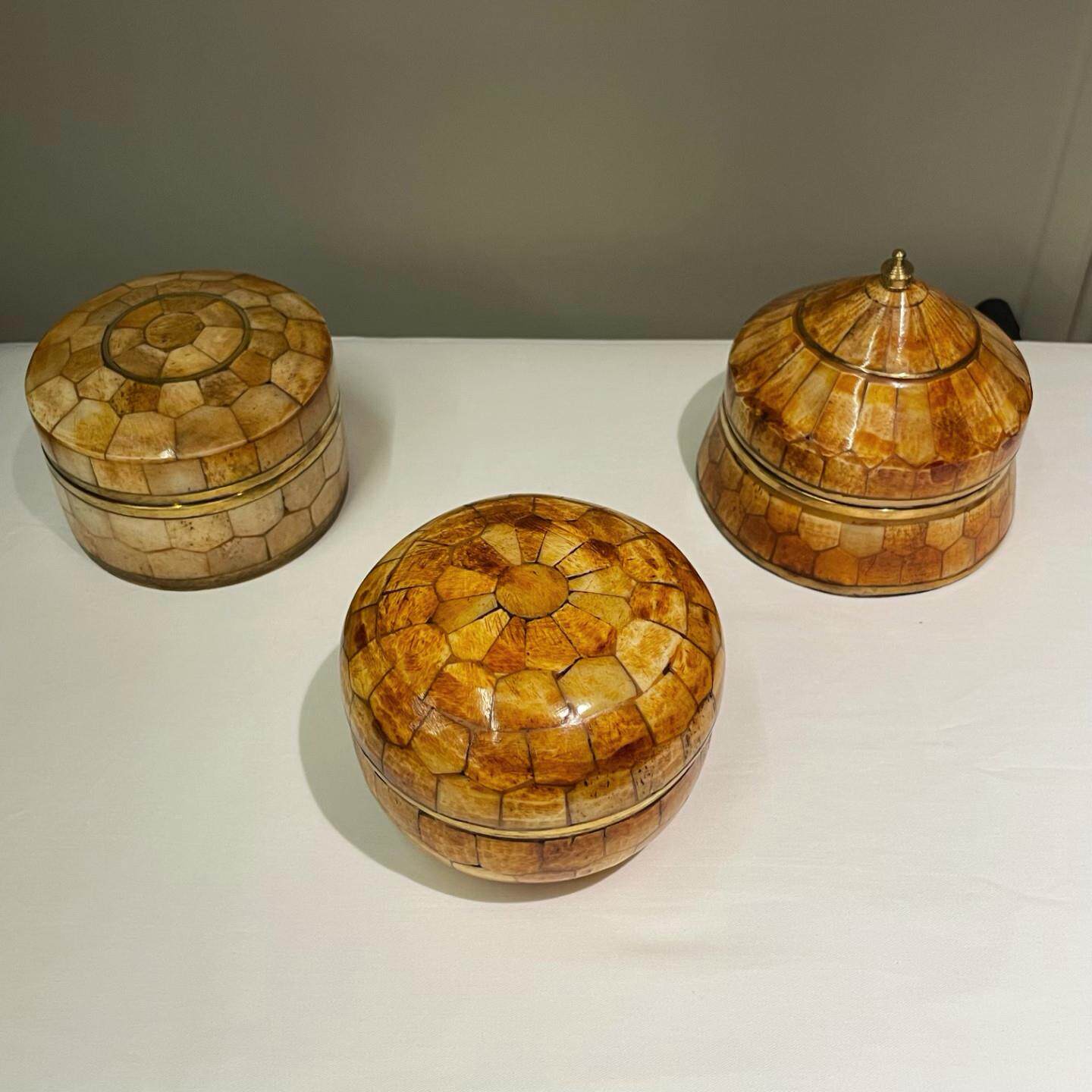 印度进口复古黄铜牛骨龟壳纹收纳盒首饰盒收纳盒样板房饰品盒摆件
