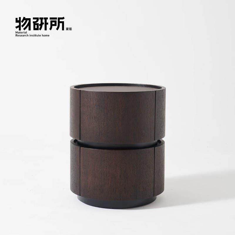 意式极简实木床头柜圆形复古简约卧室柜设计师新款高端现代收纳柜
