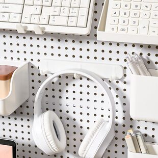圆孔书桌配件洞洞板置物架挂钩收纳盒置物篮16孔心距10mm孔距通用