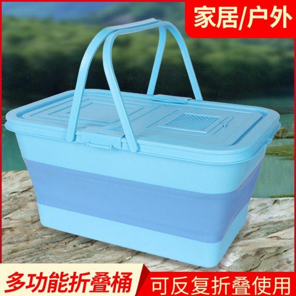 新款鱼桶长方形带增氧折叠养鱼活鱼桶户外折叠硅胶装鱼桶鱼箱带盖,户外/登山/野营/旅行用品,装鱼桶,淘宝优惠券,粉丝福利购,淘宝优惠卷