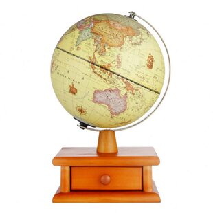 地球仪小号仿古色20cm带灯发光高清实木抽屉盒收纳复古床头摆件茶