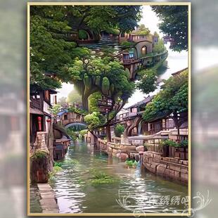 绣客厅江南水乡风景玄关竖版 十字绣2023新款 刺绣diy手工自绣家用