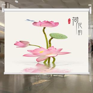 遮阳帘办公书房卫生间升降免打孔遮光卷拉式 定制复古中式 卷帘窗帘