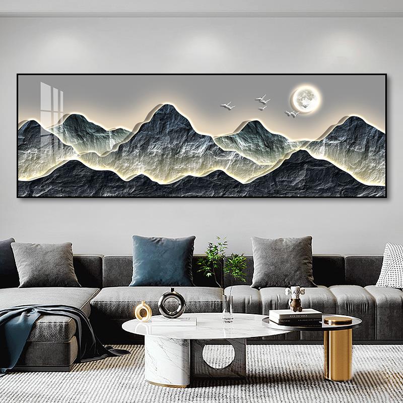 背有靠山客厅装饰画新中式沙发背景墙挂画山水画茶室办公室墙壁画