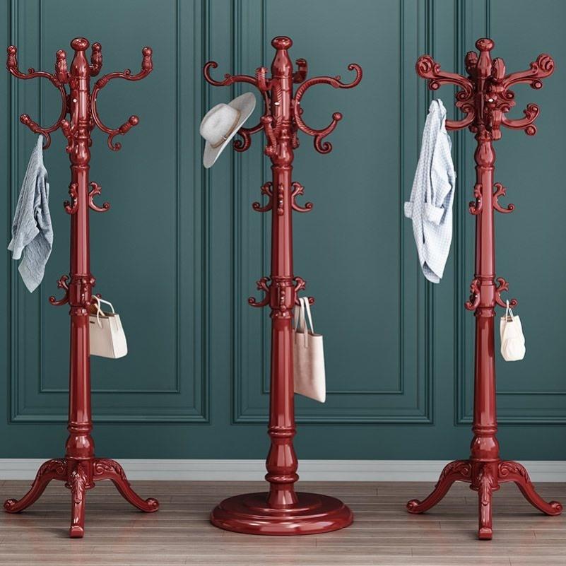 实木欧式衣帽架落地卧室挂衣架家用客厅单杆式简约网红衣服包架子