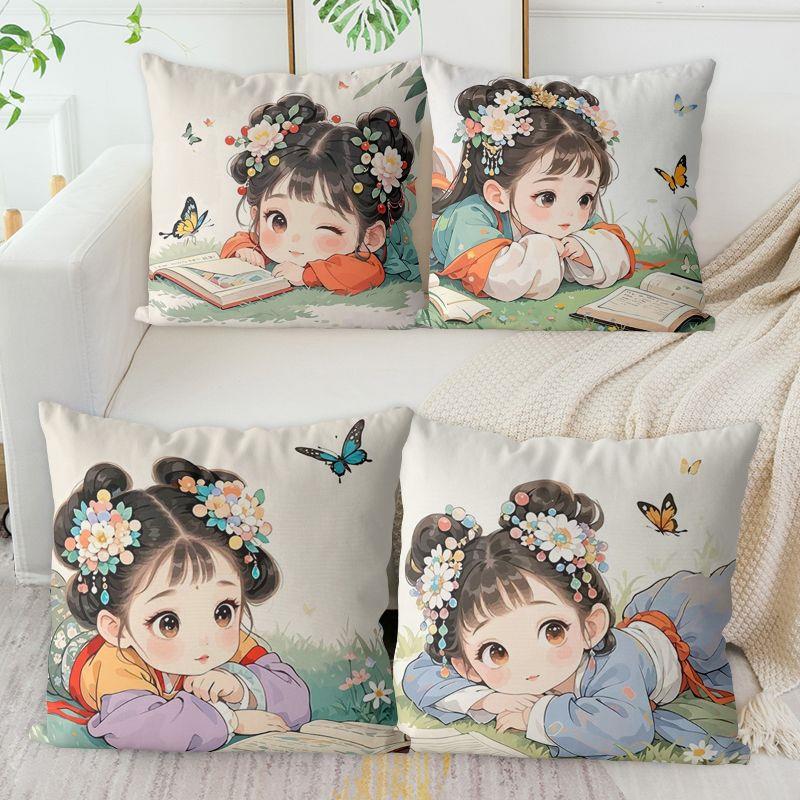 古风女孩十字绣抱枕自己绣2024新款自己绣卧室沙发打发时间