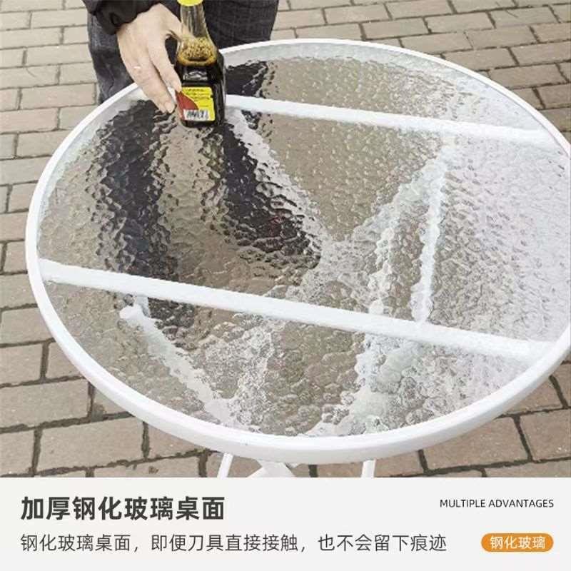 白色小圆桌方桌折叠桌休闲外摆阳台家用网红奶茶店咖啡店简约时尚